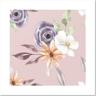 Vintage Floral Pattern Watercolor Posters and Art